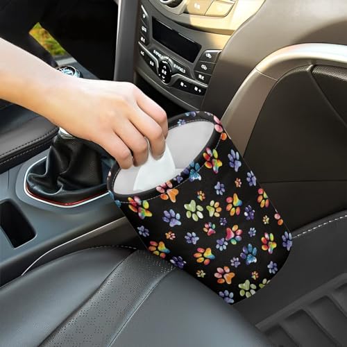 Image of Colorful Dog Paws Car Trash Can Easy Installation Collapsible Back Seat, Front Console, Floor, or Hanging Headrest Waste Basket for Car SUV Trucks
