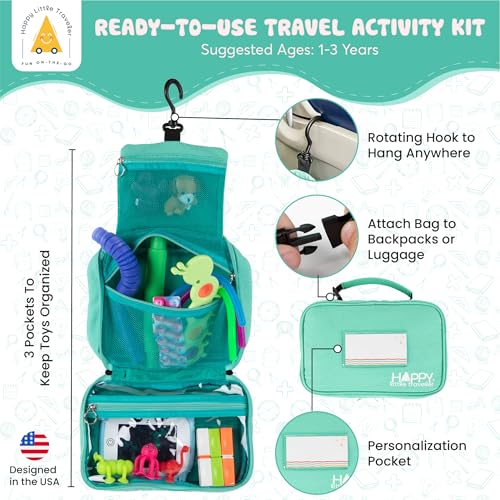 Image of Travel Essentials for Kids - All-in-One Hanging Bag with Toddler Toys, Road Trip Activities for Kids, Sensory Toys & Travel Games for Airplane Trips, Car Rides - Boys & Girls 3+ Years, Toddler Seafoam