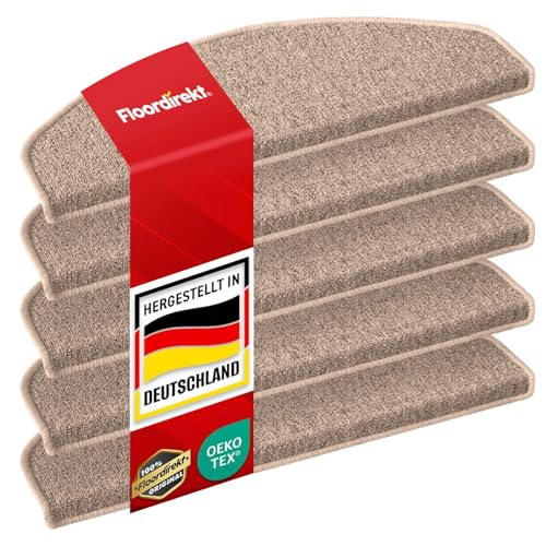 Floordirekt Treppenstufen Matten - London Pro Beige - 1 Stück Stufenmatten Treppenteppich halbrund 25x65 cm