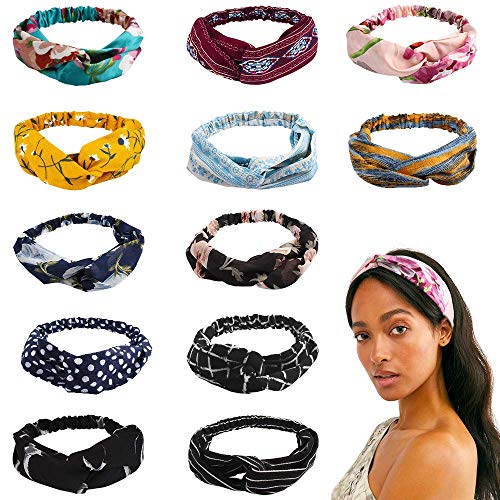 VELSCRUN 12 Pcs Boho Headbands for Women Vintage Hair Bands Criss Cross Elastic Head Wraps hair Accessories