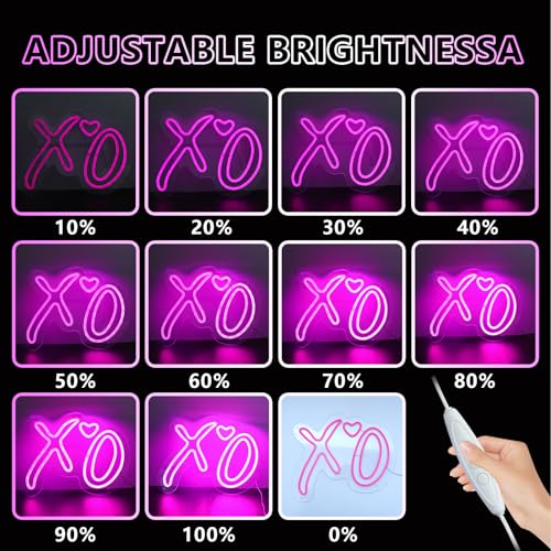 Image of ENUOLI XO Heart Neon Signs, Pink XO LED Neon Light for Wall Home Decor | Dimmable XO Neon Lights Wedding Hanging Wall Decor USB Operated for Bar Pub Cave Club Birthday Party Girls Lover Teens Gift