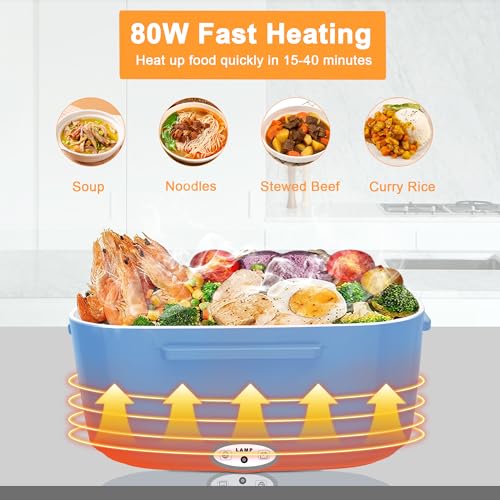 Image of HOLDRUBY Heated Lunch Boxes for Adults, 80W Electric Lunch Box Food Heated 12 /24 /110V 1.5L Heatable Lunch Box for Car /Truck Leak-Proof Removable Stainless Steel Container, Fork & Spoon, Bag