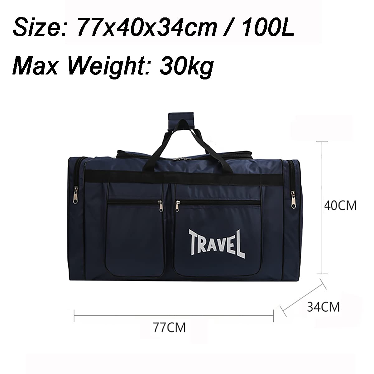 100L Sac Molleton Polochon De Voyage Pliable, Sac De Sport, Compartiment à Chaussures, Léger Et Imperméable, Grande Capacité, Unisexe (Noir)