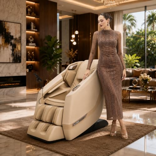 Image of Lixo Massage Chair-LI4400B, Comfort with 22 Auto Wellness Programs, 4 Innovative Features, Rotary Switch, Bluetooth & LCD Screen | Prime Triple-Core Massage Chair for Full Body (LI4400B Khaki)