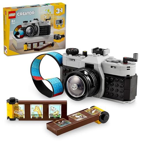 LEGO Creator 31147 3-in-1 Retro Camera Toy, Video Camera, TV Set, Desk Decoration for Children or Accessories for Bedroom, Photography Gifts for Girls and Boys from 8 Years