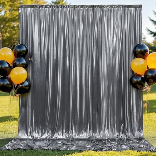 Image of 20x10 ft Wrinkle Free Black Silver Sequin Backdrop Curtain for Parties,Thick Not Fall Glitter Wedding Backdrop Drapes,4 Panels 5x10ft Shimmer Photo Back Drop Cloth for Birthday Photography Background