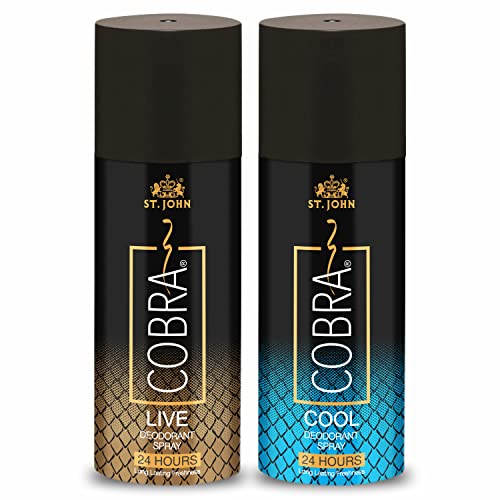 ST. JOHN COBRA Deodorant Spray For Men | 24 Hrs Long Lasting Perfume | Irresistible Scent Fresh Good Fragrance Cool and Live 150 ml each (Pack of 2)