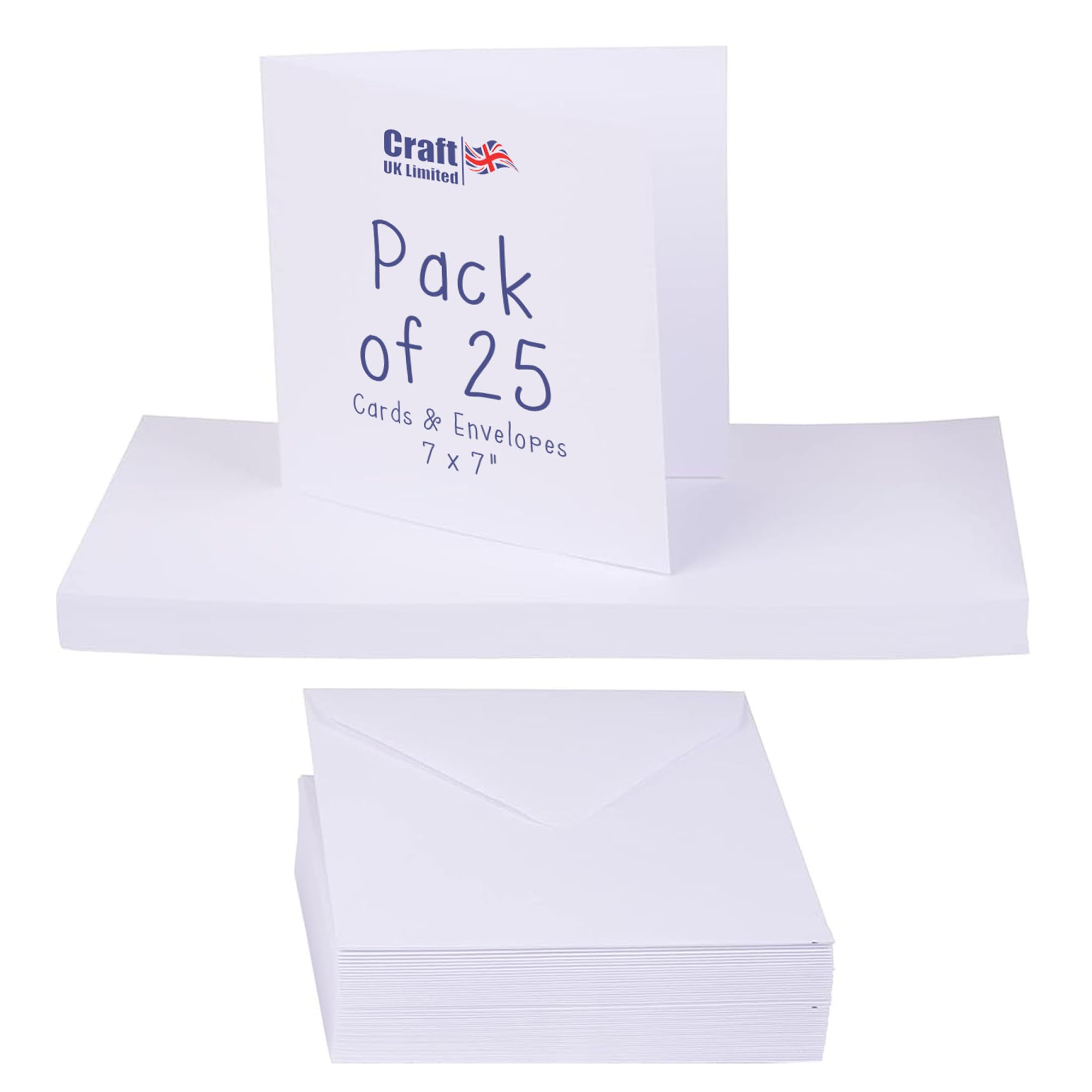 Craft UK 1064 7 x 7 inch Card and Envelope pack of 25 - White