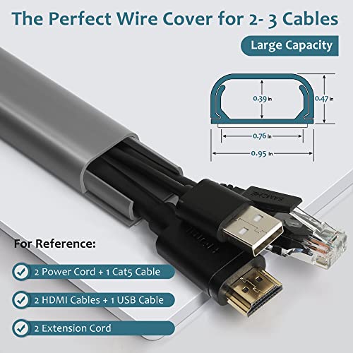 Image of ZhiYo 43 inch Cord Covers for Wires on Wall, Grey Cord Hider, 0.95 inch W x 0.47 inch