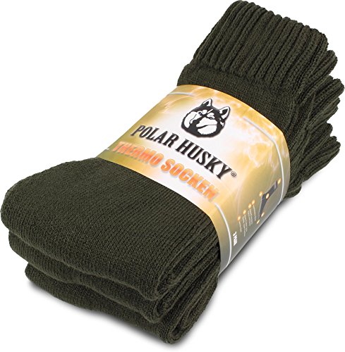Polar Husky® 3 Paar Super warme Thermo Socken, perfekt geeignet für Stiefel Farbe Thermo/Oliv Größe 35/38