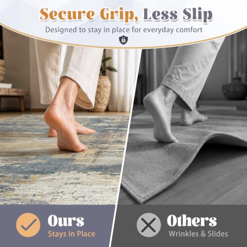 XLUEZ 5x7 Area Rugs for Living Room, Washable Modern Abstract Large Area Rug Neutral Soft Non Slip Kids Rug Stain Resistant Indoor Carpet for Bedroom Nursery Dining Room Playroom(BlueBeige, 5'x7') - image 8