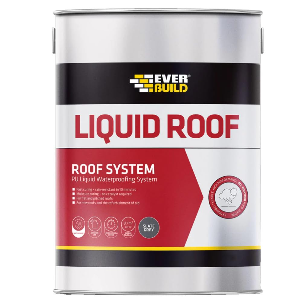 Everbuild Aquaseal Liquid Roof | Rubber Roof Membrane | All Weather Roofing System | Two Colours | Two Sizes | Free Brush & Gloves | By Everbuild (Large, Slate Grey)