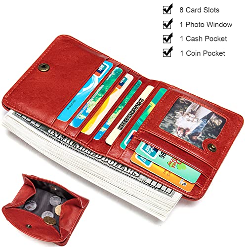 Small Leather Women's Wallet, Ultra-Thin Woman Travel Wallet with Coin Pocket, Compact Wallets for Women, Small Ladies Coin Purse (ST-Red)3