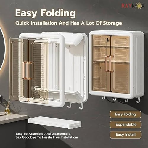 Image of RAYMOX 3-Layer Wall Cabinet with Doors, Self-Adhesive Kitchen & Bathroom Organiser (Pack of 1)