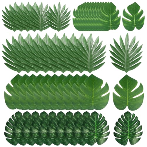 50 Piezas Tropicales Hojas Artificiales Decoracion, 5 Tamaños Hojas De Palma Artificiales Decorativas, Hojas Artificiales Para Selva Hawaiana, Hojas De Palma Tropicales Para Fiestas Decoraciones Boda