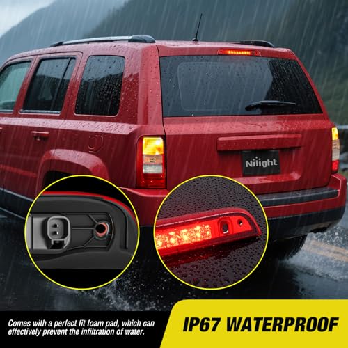 Image of Nilight Third Brake Light Tail High Mount 3rd Stop Lights Red Lens Compatible with Jeep Patriot 2007 2008 2009 2010 2011 2012 2013 2014 2015 2016 2017 Van SUV Rear Center Cab Lamp