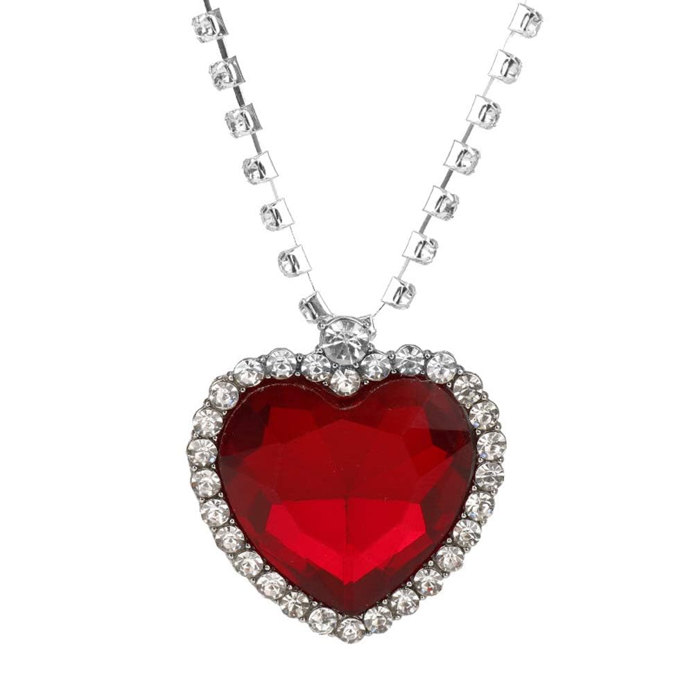 rvm jewels Red Ruby Style Crystal Titanic Inspired Heart Shape Pendant with Rhinestone Chain Western Made for Valentine Gifts Jewellery for Girls and Women-picture-1