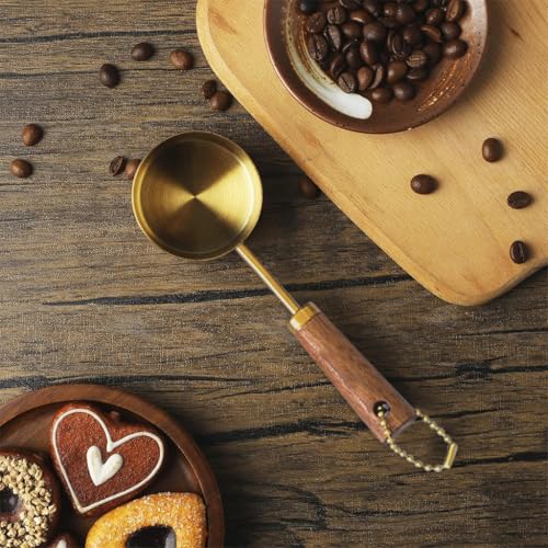 Image of Supvox Spoon Set for Kitchen 2Pcs 15ml Wooden Handle Stainless Steel Coffee Bean Spoon Measuring Spoons Set Utility Scoop for Food, Ingredients, Flour, Spices