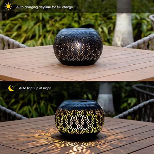 Solar Table Lanterns Outdoor Waterproof - Led Lamp Black Peacock Feather Metal Tabletop Light Solar Powered Decorative Lantern For Indoor Desk Bedroom Patio Garden Pathway Yard (1 Pack) #TOP3