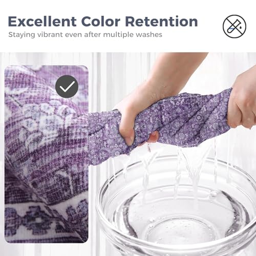 Image of OPPODREAM Vintage Purple 2x8 Runner Rug, 2 x 8 Retro Washable Rug Non Slip, Low-Pile Faux Wool Carpet, Distressed Floor Mat for Kitchen, Hallway, Entry-Way, Entrance, Indoor Back Door