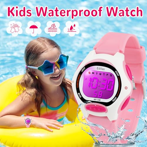 Image of Edillas Kids Digital Watch with 7 Color LED Light, Kids Toys Wristwatch, Children's Jewelry,School Gifts for Boys Girls, Built-in Battery, Long Lasting Batteries. (Light Pink)