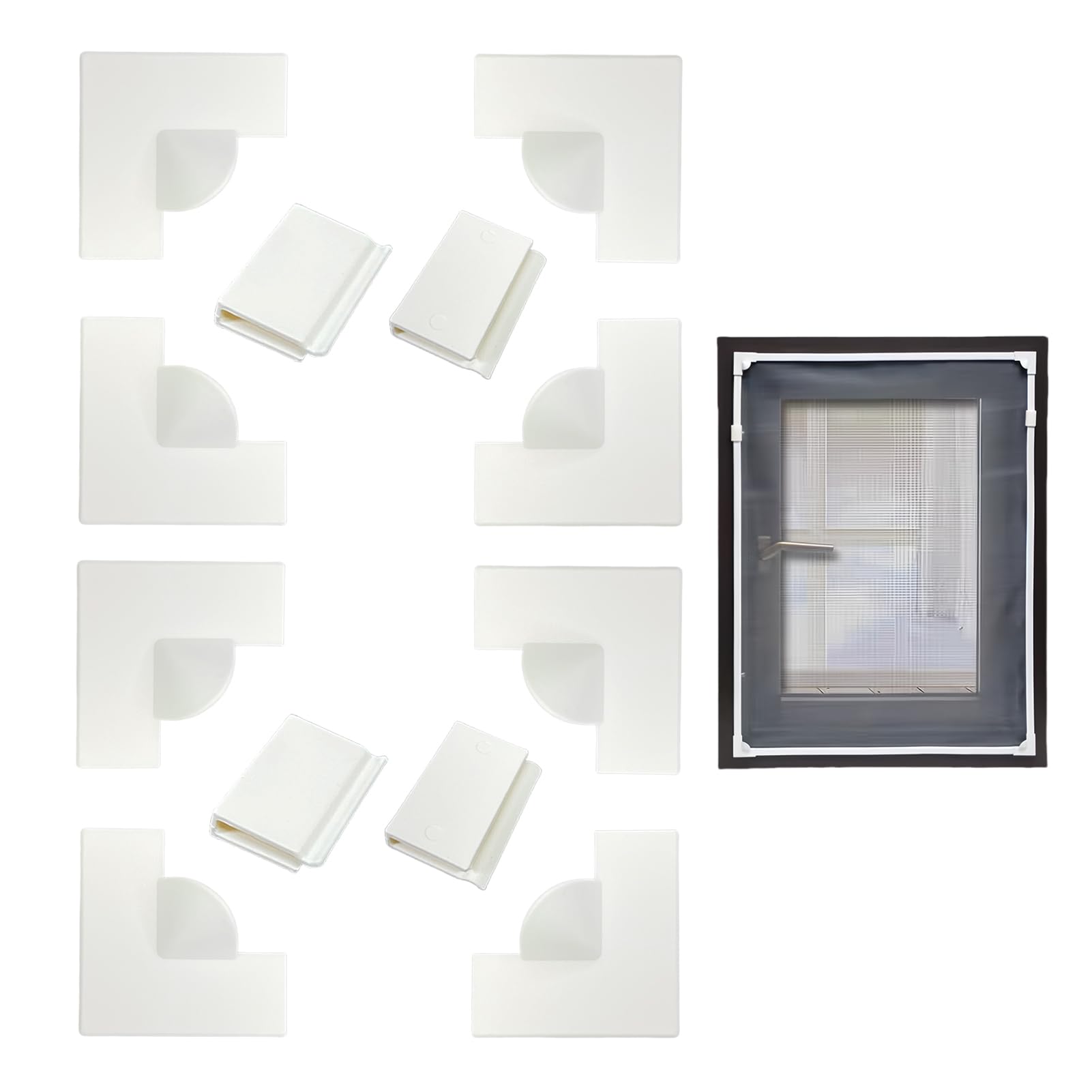 2 Sets Acrylic Window Screen Corners Accessories Applicable to All Magnetic Window Screen with 8Pcs Window Screen Reinforced Corners and 4 Pcs Windproof Clips for Fixing and Replace (White)