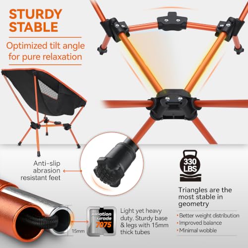 MARCHWAY Lightweight Folding Camping Chair, Portable Foldable Compact for Outdoor Camp, Travel, Beach, Picnic, Festival, Hiking, Backpacking, Supports 330Lbs (Orange) - Image 5