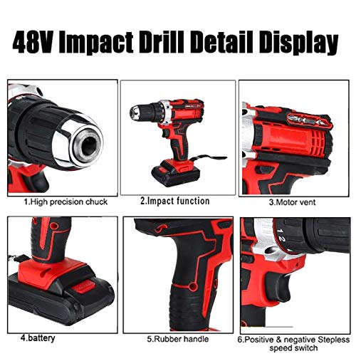 MFJFHK Speed Professional Hammer-Schraubendreher, mit LED 48 V Akku-Bohrmaschine, Akku-Drehwerkzeug, wiederaufladbare… – Bild 6