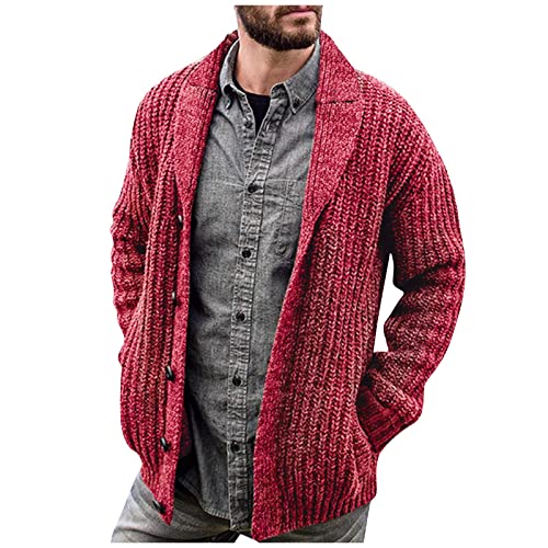 ADHOWBEW Sweaters for Men Shawl Collar Cardigan with Pockets Winter V Neck Warm Fall Casual Button Down Long Sleeve Coat