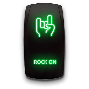 Rock ON - Green - Laser Etched 5-Pin Double Pole Single Throw Rock ON Maintained ON-Off DPST Toggle Switch 20A 12V