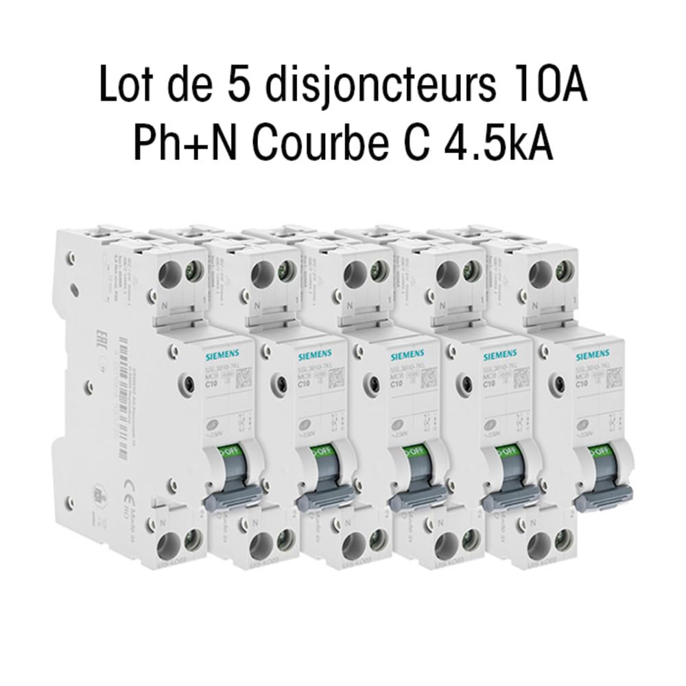 SIEMENS - Lot De 5 Disjoncteurs Électriques Phase + Neutre 10A
