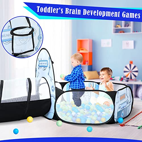 Image of 3pc Kids Play Tent for Girls with Ball Pit, Crawl Tunnel, Princess Tents for Toddlers, Baby Space World Playhouse Toys (3PC White Rocket Play Tent)