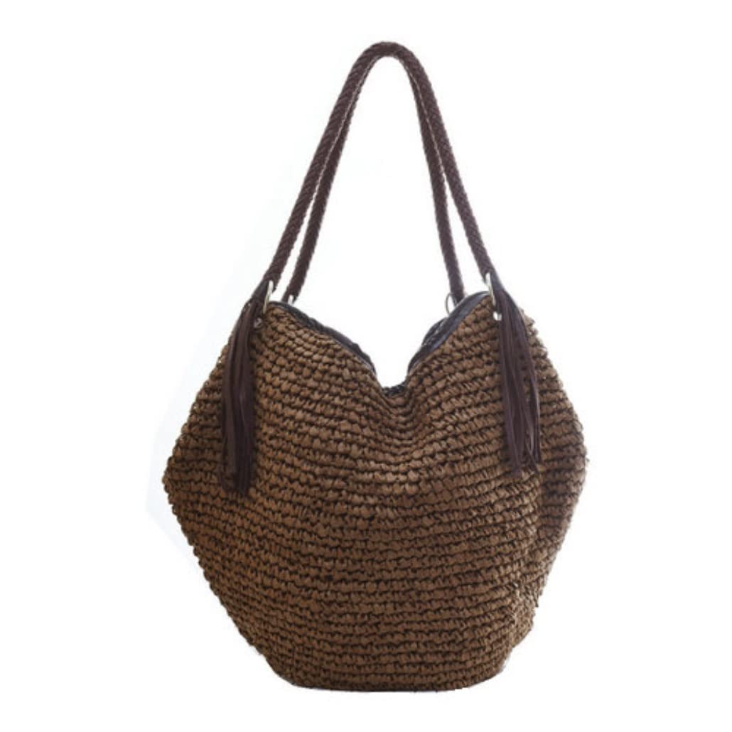 Torba Ze Słomy Duża Pleciona Torba Torby Plażowe Torebki Damskie Letnie Damskie Torebki Damskie Na Co Dzień Torba Na Ramię Tassel Zipper Torba Plażowa (Color : C)