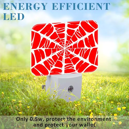 Image of White Spider Web Night Light for Kids, Spider Web LED Night Light Plug into Wall with Dusk to Dawn Sensor for Girls Boys Women Men Room, Hallway, Kitchen, Bathroom, Stairs Decor
