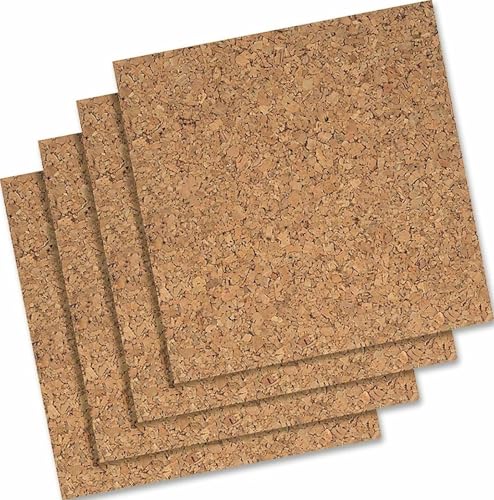 Quartet Cork Tiles, Bulletin Board Cork Panels 12' x 12' x 3/16', Natural, 4 Pack (102)