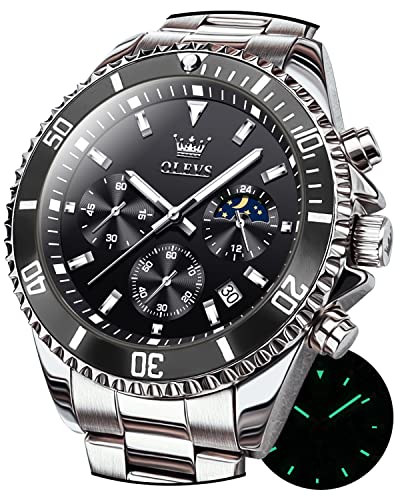 OLEVS Montres classiques pour homme - Montre analogique bicolore en acier inoxydable avec grand cadran - Vert/noir/bleu, 2870 : argenté/noir, Bracelet OLEVS Montres classiques pour homme - Montre analogique bicolore en acier inoxydable avec grand cadran - Vert/noir/bleu, 2870 : argenté/noir, Bracelet