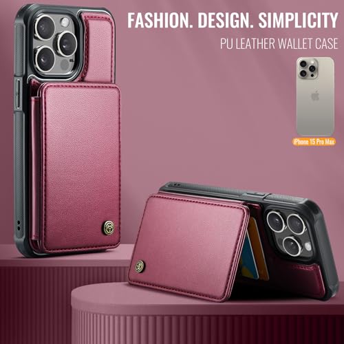 Vinich for iPhone 15 Pro Max Wallet Case with Card Holder, RFID Blocking Credit Slots Kickstand Shockproof Phone Cover Fit for iPhone 15 Pro Max 6.7" Wine Red by Vinich - Image 8