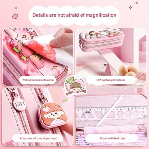 Image of DEOXY Yummy Double Layer Space Pencil Case 3D Cover EVA Peach Cake Theme Large Capacity Pencil Zipper Pouch Bag Compass School Organizer for Students Kids