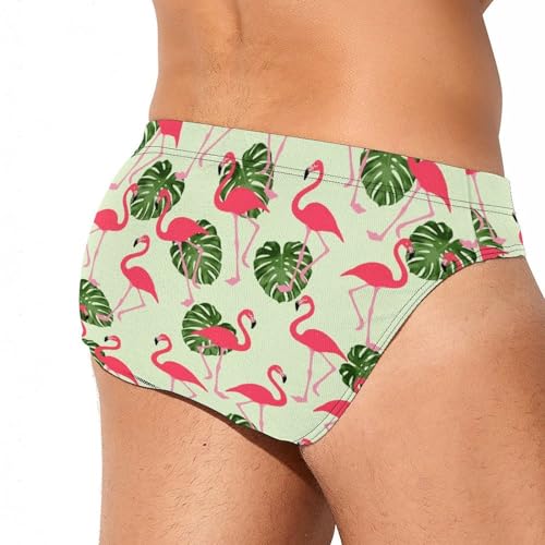 Flamingo Palm Leaves Mens Swim Briefs Bikini Sexy Low Rise Trunks Swimsuit Bathing Suit Beach3