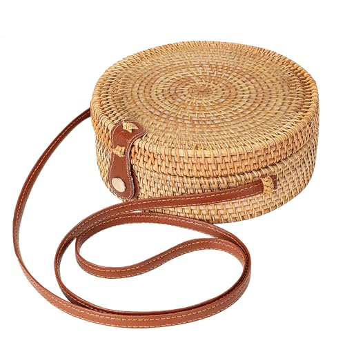 Sac à bandoulière en rotin tissé main avec sangle en cuir véritable