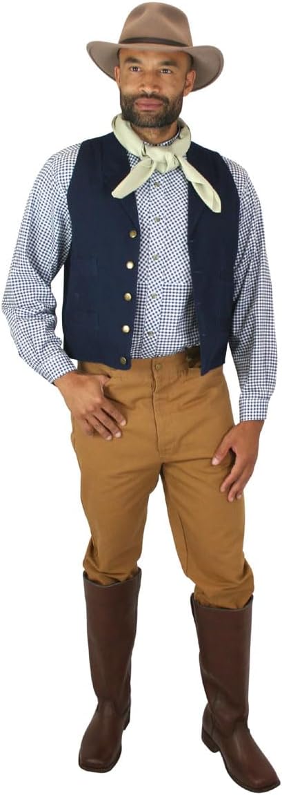 Historical Emporium Men's Cotton Casual Work Vest, Victorian Old West Edwardian Abilene Waistcoat