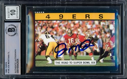 Joe Montana Autographed 1985 Topps Football Card 148 Auto Grade Gem Mint 10 Beckett BAS Stock 228990