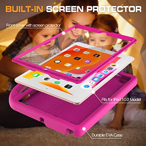 Image of Kids Case for iPad 9th /8th /7th Generation, iPad 10.2 Kids Case with Built-in Screen Protector, Durable Shockproof Handle Stand Protective Cover for iPad 10.2 Inch 2021 /2020 /2019, Pink