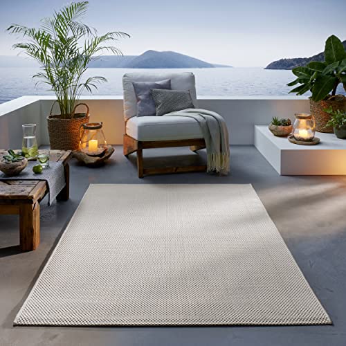 TacaHome Outdoor Teppich I UV-Stabil Für Drinnen und Draußen I Terrasse Balkon Garten Wohnzimmer Badezimmer Küche Flur Läufer | 200 x 280 cm Creme