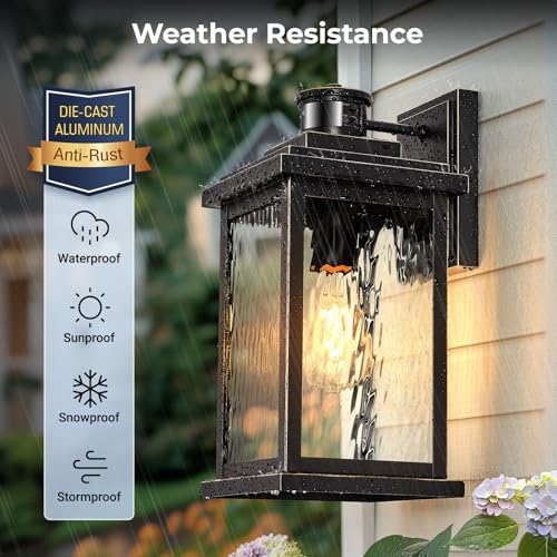Image of VIANIS Large Motion Sensor Outdoor Lights, Dusk to Dawn Outdoor Lighting | Water Glass, Easy-to-Install, Multifunctional, Aluminum Waterproof Hardwired Exterior Lights for Porch, Garage, Front Door