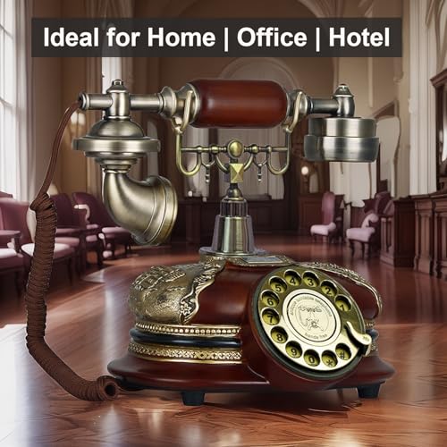 Image of TelPal Retro Vintage Antique Style Rotary Dial Button Desk Telephone Phone Home Living Room Decor
