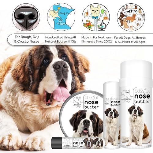 Image of The Blissful Dog St. Bernard Nose Butter for Dry, Cracked Skin, Lick-Safe Dog Nose Balm with Moisturizing Shea Butter, Almond, Olive, and Essential Oils, Pet Supplies, Uncented, 8 oz.
