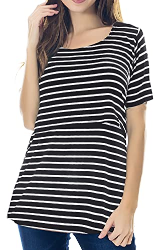 Image of Smallshow Women's Nursing Tops Short Sleeve Breastfeeding Clothes Black Stripe XX-Large