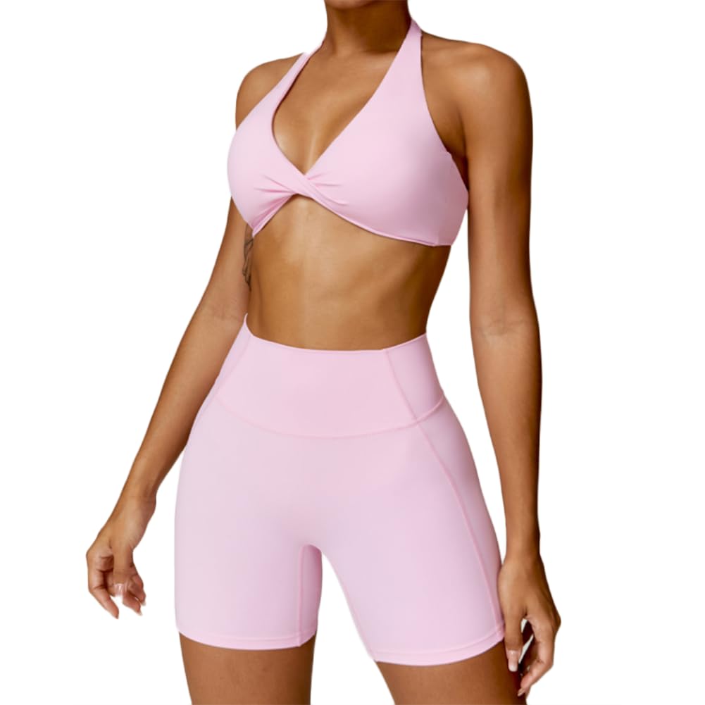 XYFfybhsd Quick Dry Workout Clothes Gym Fitness Sets Sports Bra Feeling Yoga Leggings Women Gym Fitness (Size:M,Color:Pink)