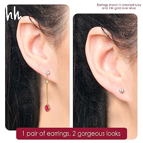 Round Cut Citrine Earrings For Women 925 Sterling Silver And 14K Gold Plated Dangle Chain Stud Earrings 2 In 1 White Sapphire Citrine Stone Gemstone Earrings November Birthstone Earrings For Women #TOP1